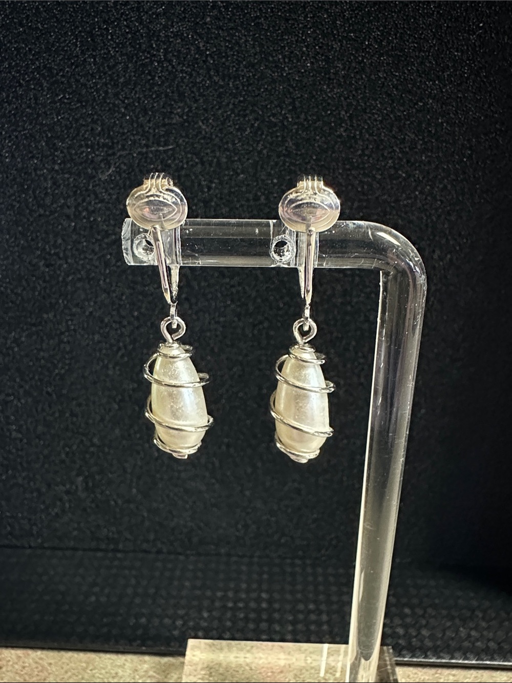 Vintage Sarah Coventry “Caged Pearls” Silver-Tone Clip-On Earrings